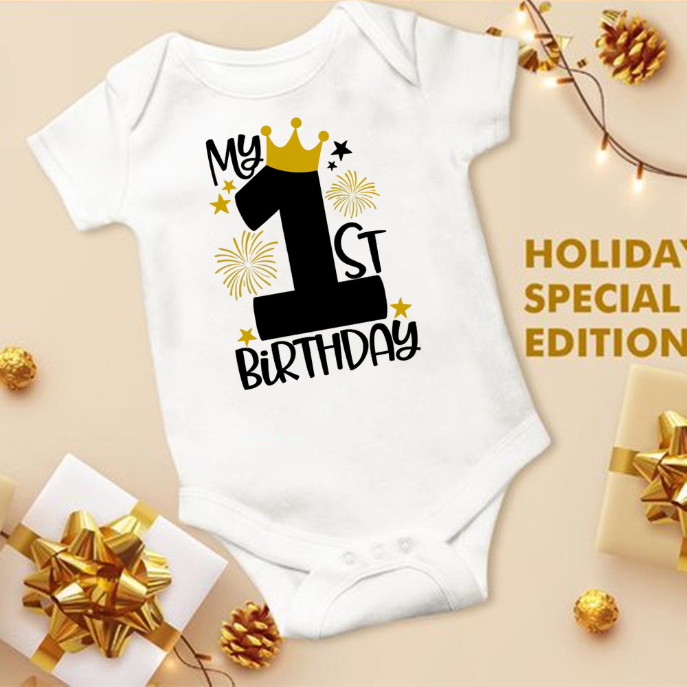 Mein 1. Geburtstag Neugeborenen Stram pler Sommer Säugling Körper Kleinkind kurze Prinz Ärmel Overall Baby Jungen Geburtstags feier Outfit Kleidung – Detail 19