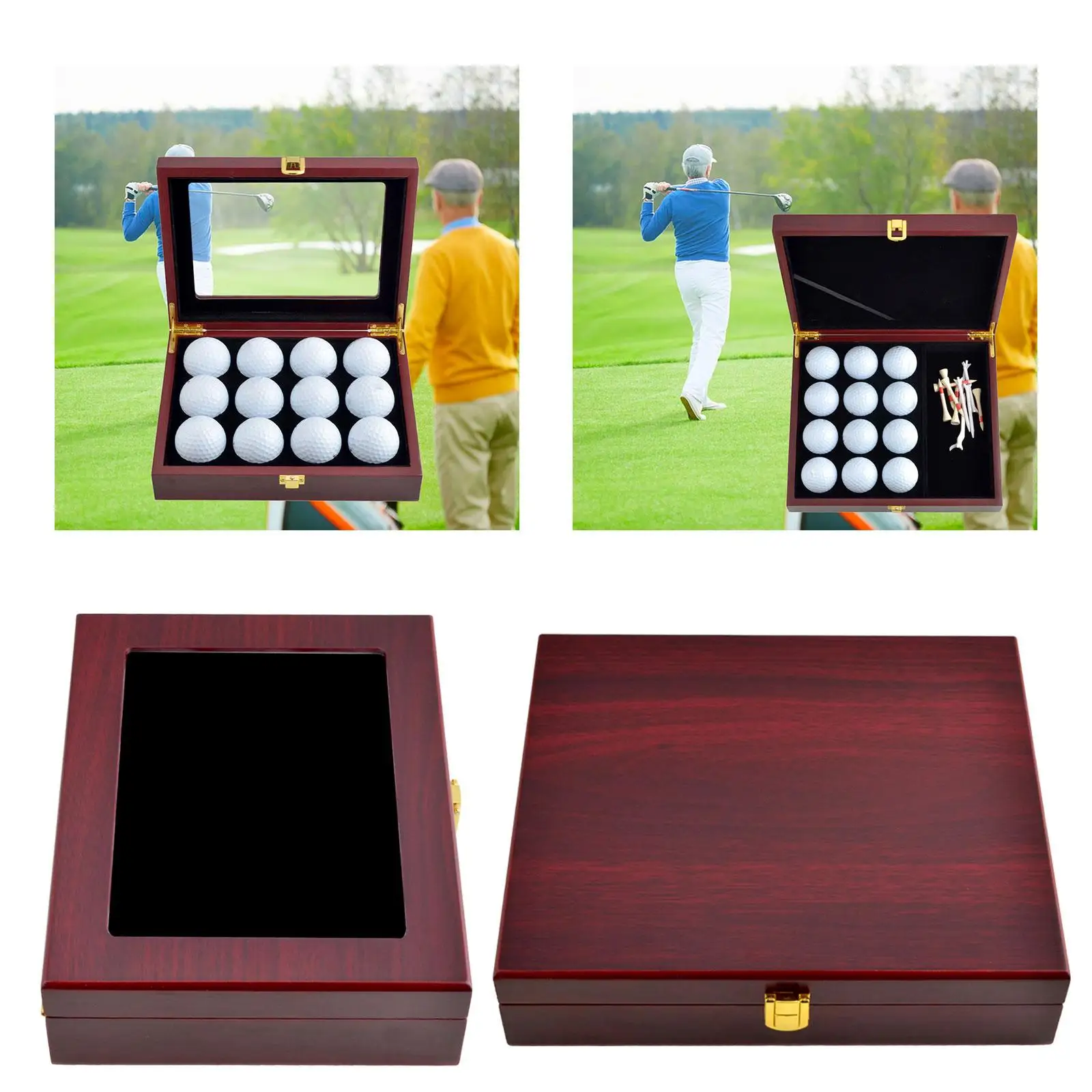 Wood Golf Ball Display Box Case 12 Holes Organization Accessory Red Color