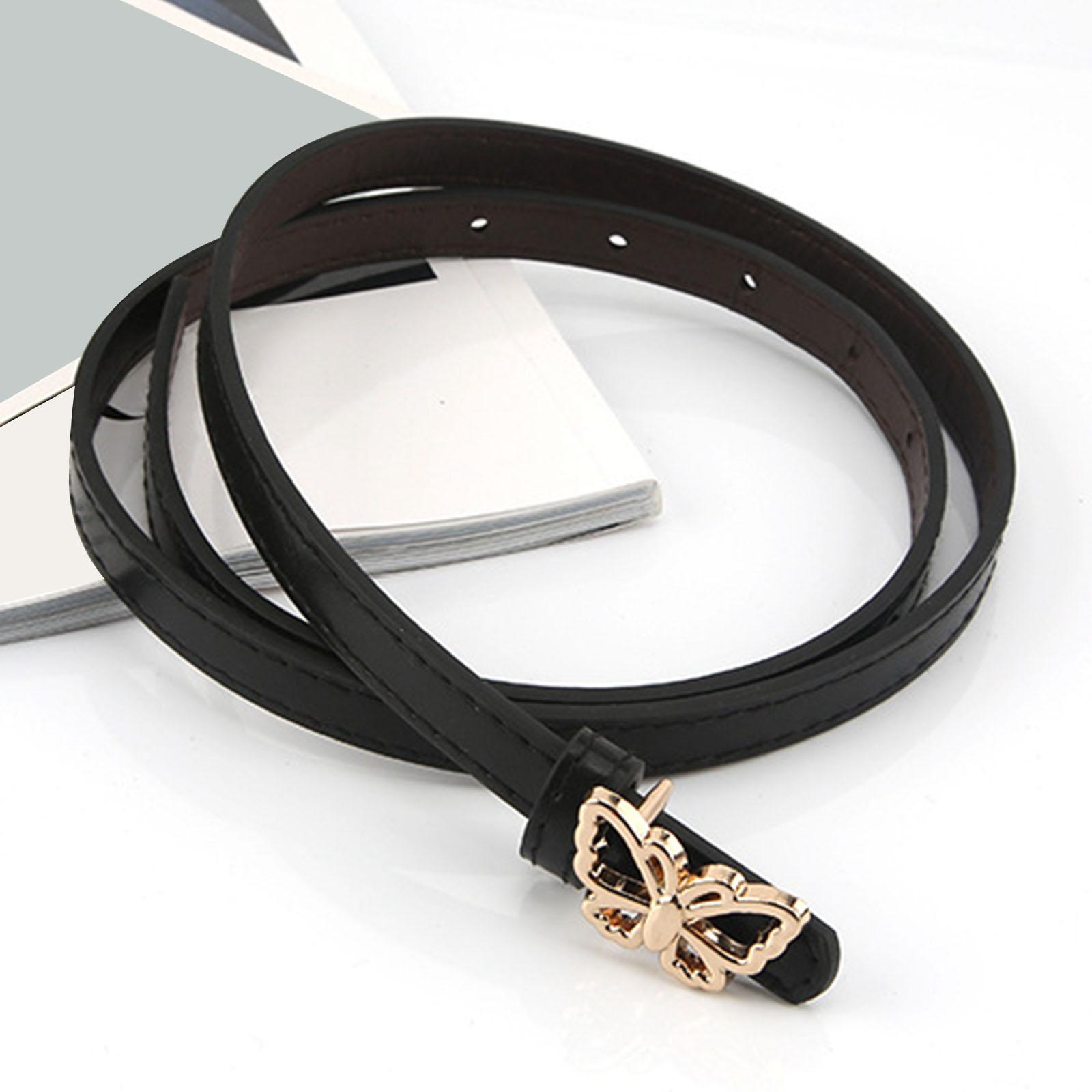 Ladies Leather Belt Punk Rock Waistband Stretch Strap Elasticated Girl Butterfly Button for Down Coat Jacket Dress Jeans Pants