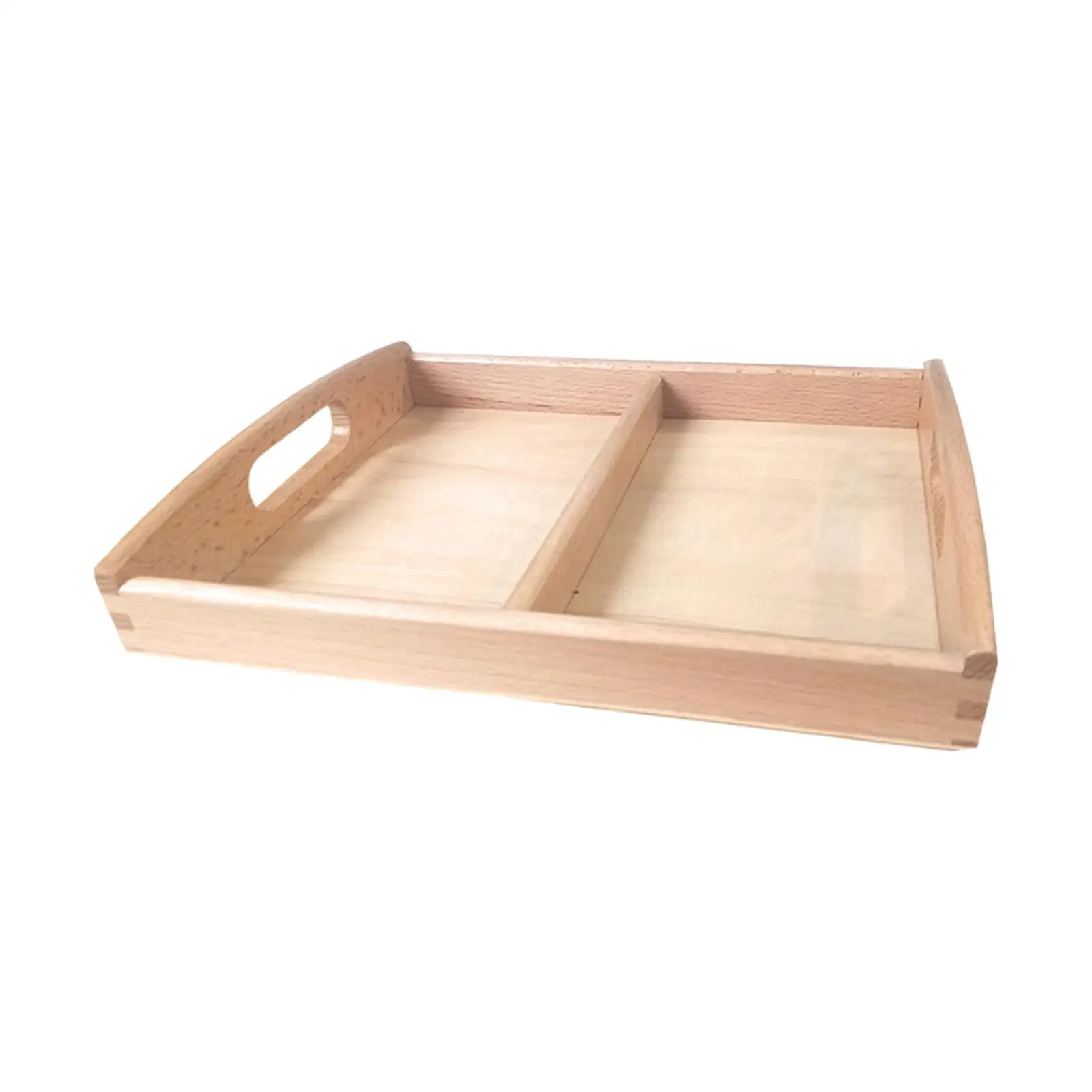 Montessori Wooden Sorting Tray Two Compartments Toys Holder for Card Display