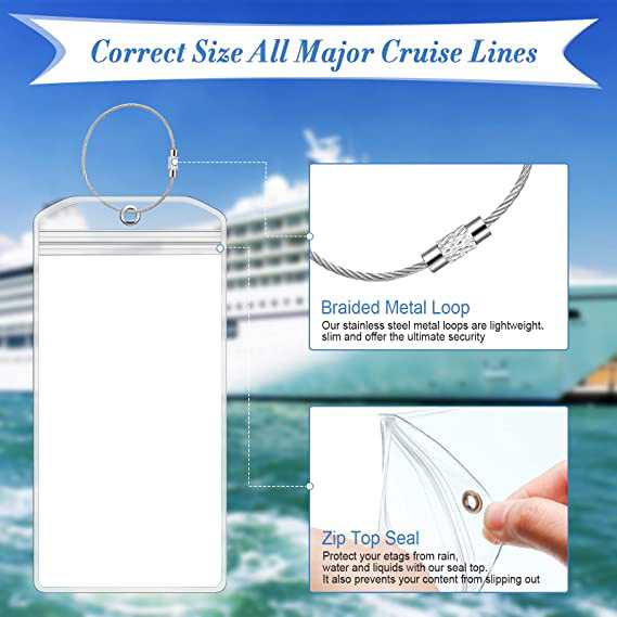 1PCS Wiederverschließbare Wasserdichte Klare Ticket Karte Hülse Gepäck Cruise Tag Halter Zip Seal Beutel Schlüsselring Stahl Draht Kabel Schleife – Detail 6