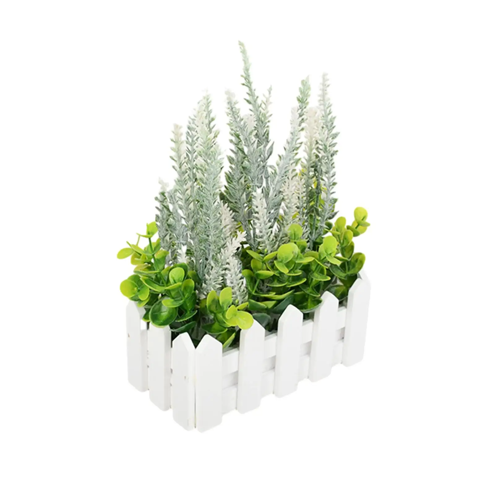 Artificial Flower Potted Plant Desktop Decoration Potted in Picket Fence Desk Ornament, Faux Flowers for Farmhouse, Wedding