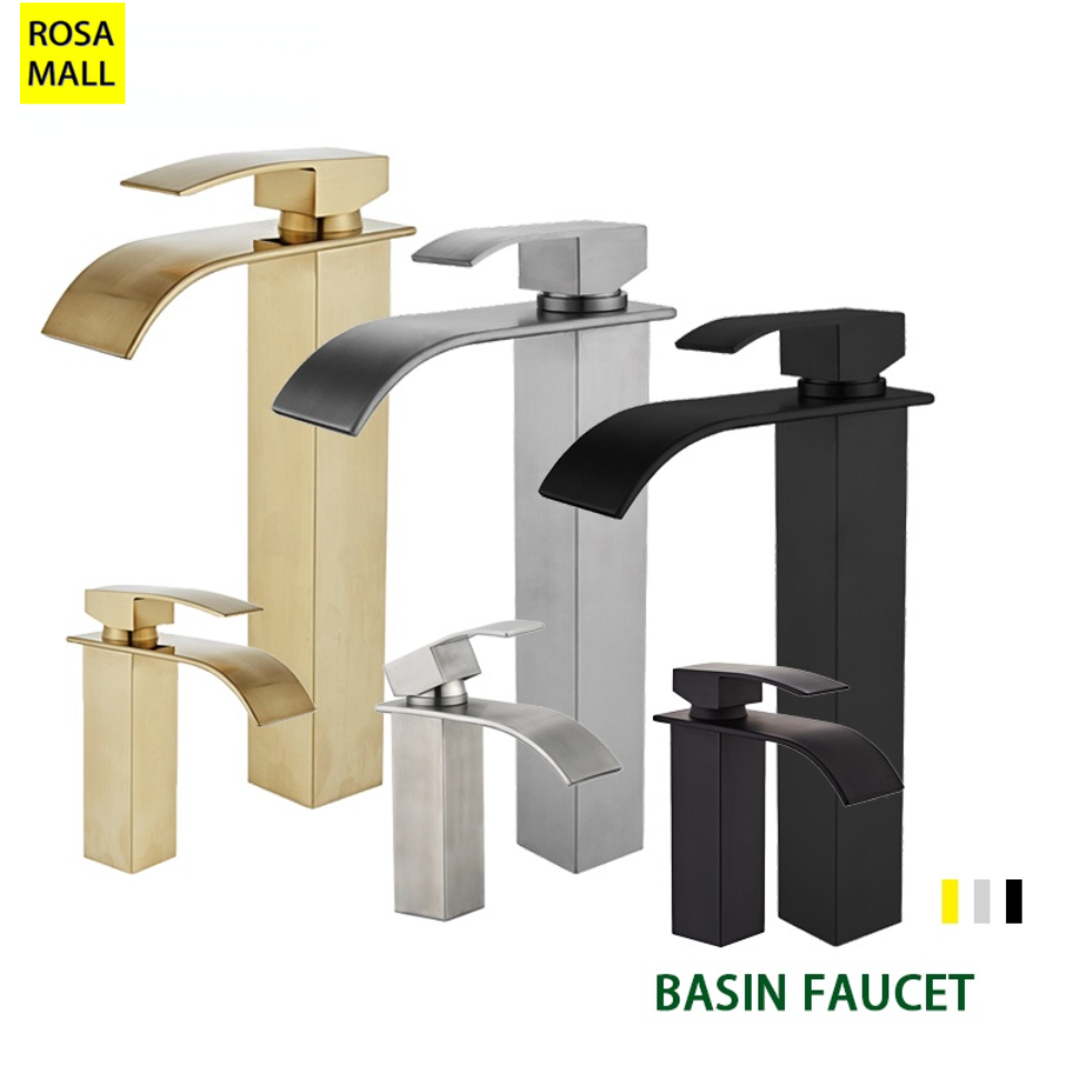 Nombre 1, Grifo dorado para baño, cascada, mezclador frío y caliente, Material de acero inoxidable, accesorios para lavabo de baño