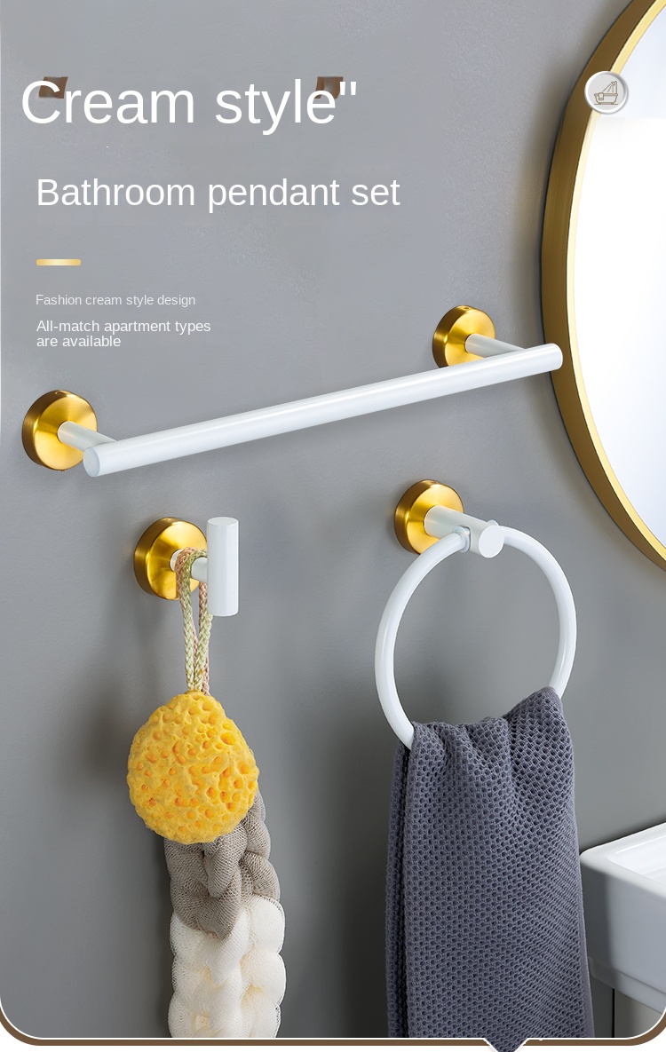 Description Picture 2 of itemWhite Gold Bathroom Accessories Set Stainless Steel Towel Rack Towel Ring Toilet Paper Holder Hook Bathroom Shelf Organizer Set