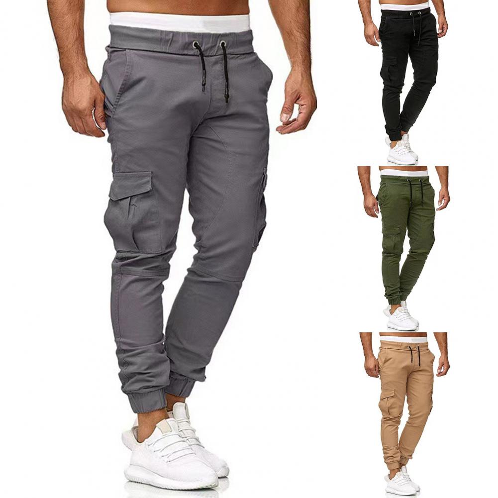 Description Picture 4 of itemMen Pants Elasticated Ankle Pants Stylish Men's Cargo Pants Ankle-banded Drawstring Multi Pockets Slim Fit Streetwear for Plus