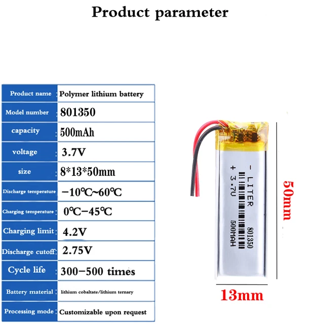 3,7 v Lithium-Polymer-Batterie 501350 350mah Wiederaufladbare Mit Schutz  Platte Und Stecker Für Bluetooth Headset - AliExpress