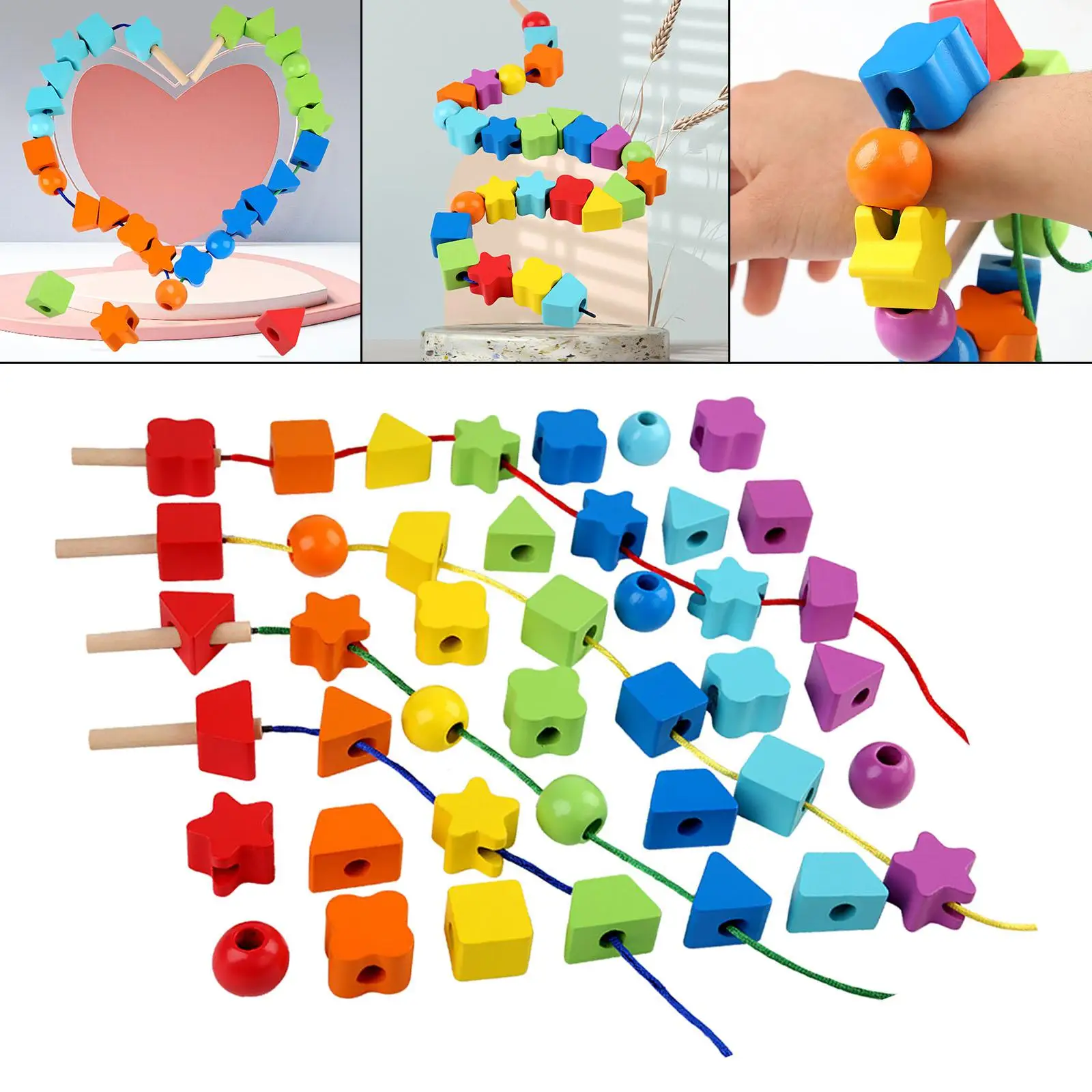 42Pcs Multi Color Montessori Toys Early Education Threading Beads Learning String Preschool Wooden toys Activities Home