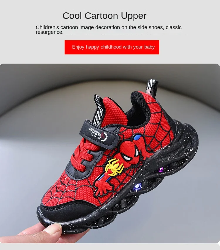 Spiderman barnskor Nya sneakers för pojkar med lampor Nya barnskor