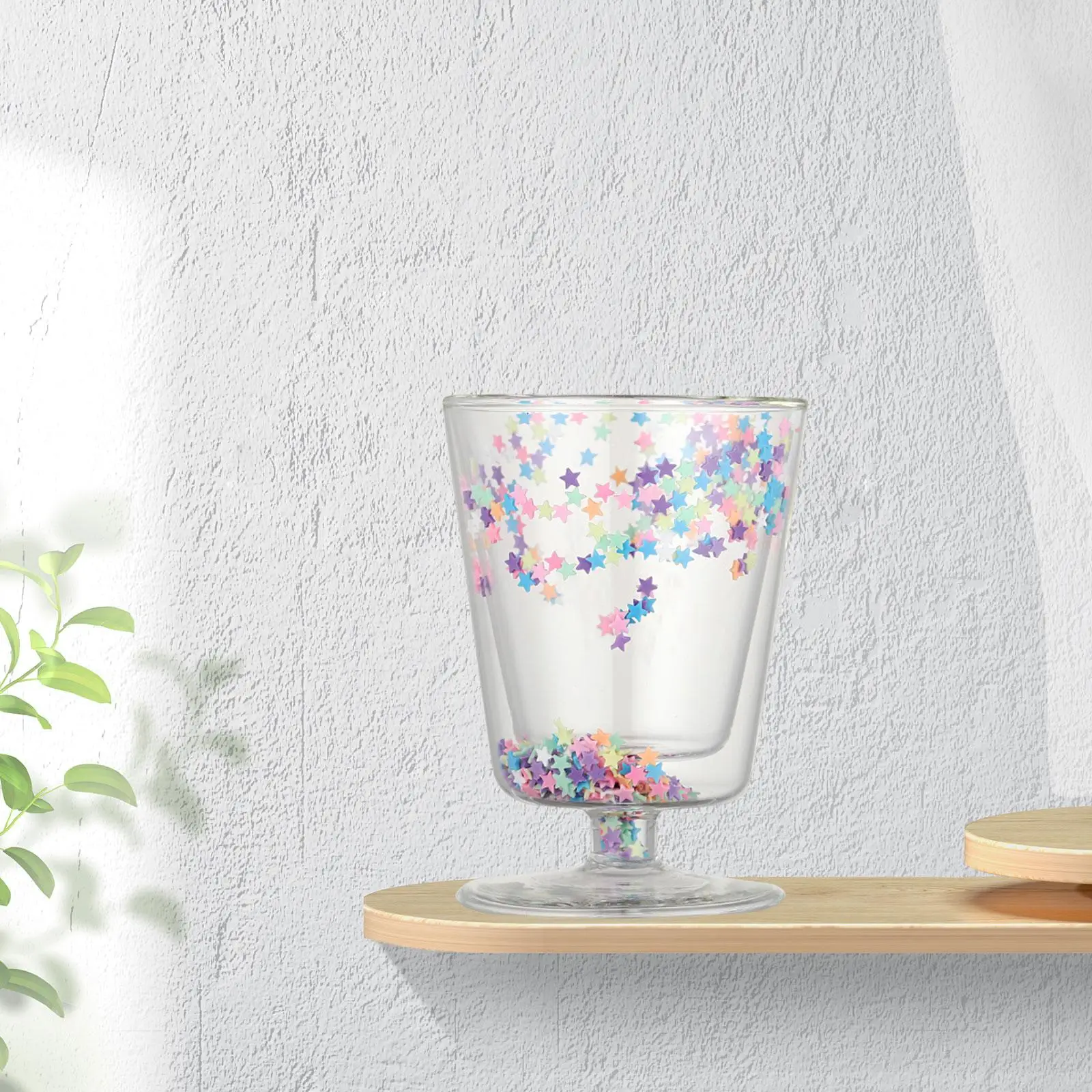 Double Wall Coffee Cups Star Sequin Glass Cup Espresso Mugs Cappuccino Cups Drink Mug for Juice Cappuccinos Latte Coffee