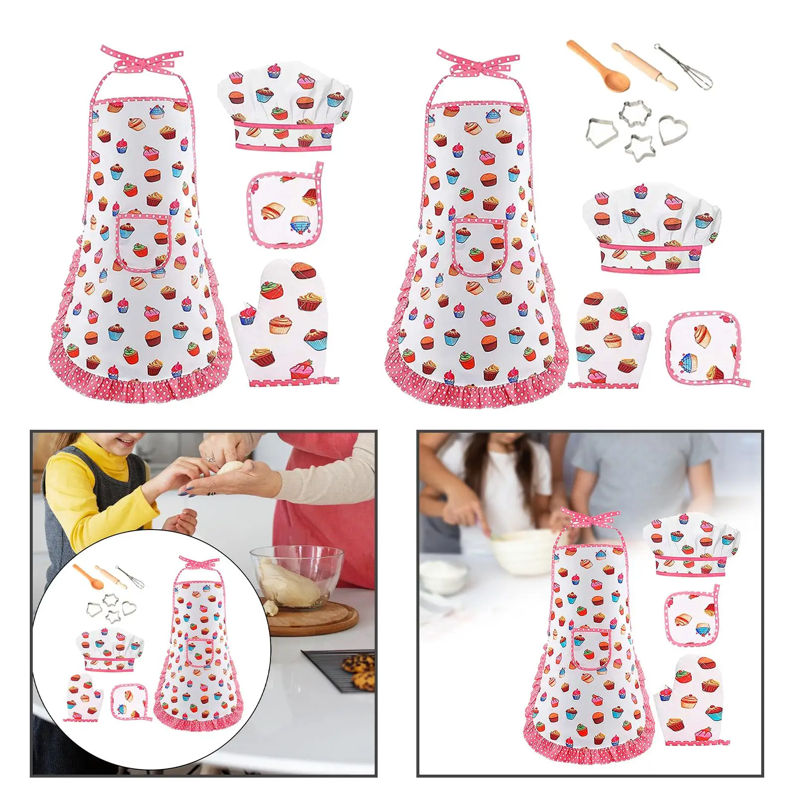 Simulation Kids Cooking Baking Set Early Learning Educational Chef Hat Chef Clothing Set for Girls Toddlers Children