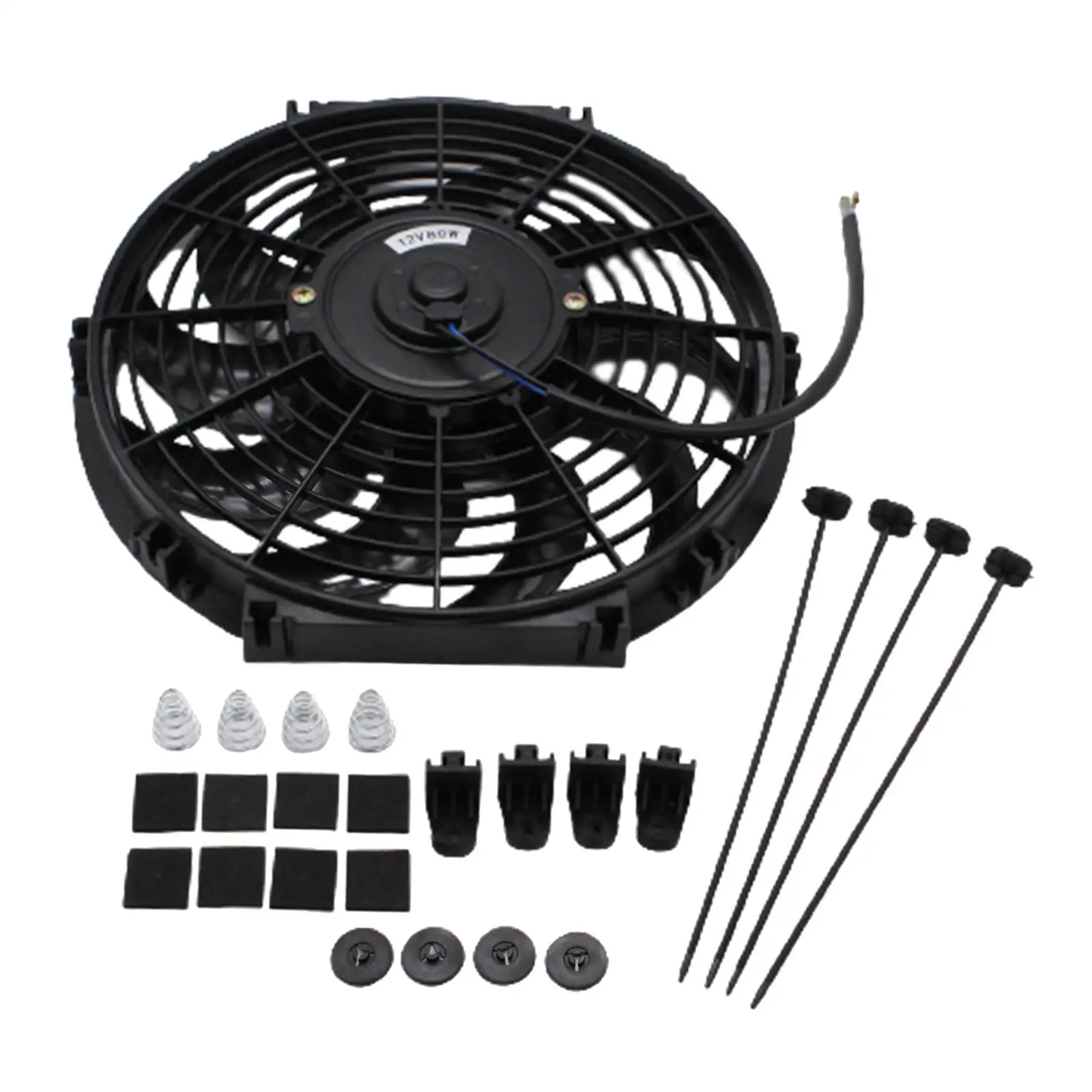 Electric Radiator Cooling Fan Black 10 Blades Auto Fan Mounting Kit 12V High Performance 12inch for Pickup Van Truck