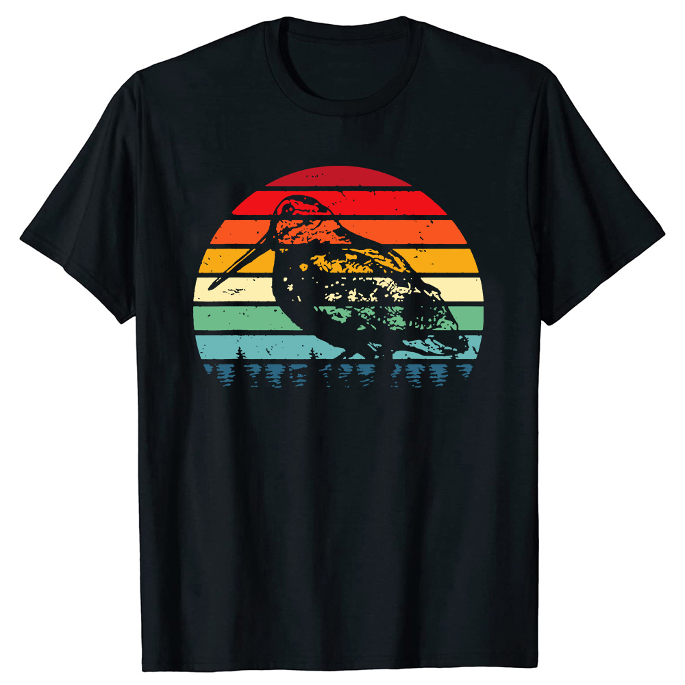 Retro Woodcock Hunter Vogel Vintage lustige Jagd T-Shirts Rundhals ausschnitt Kurzarm Mode T-Shirt Kleidung lässige T-Shirts – Detail 2