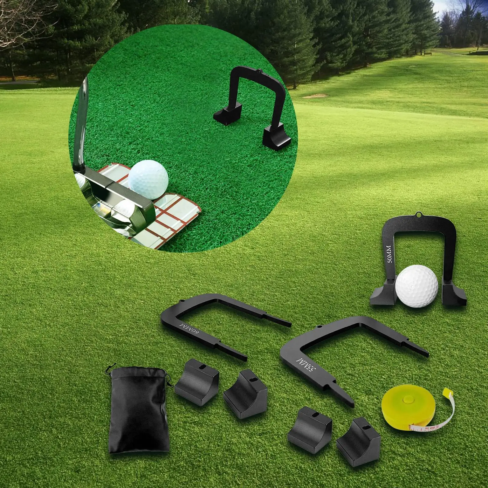 3x Golf Putting Gates Golf Training Equipment for Putt Alignment & Control Metal Putter Target for Indoor Outdoor with Bases