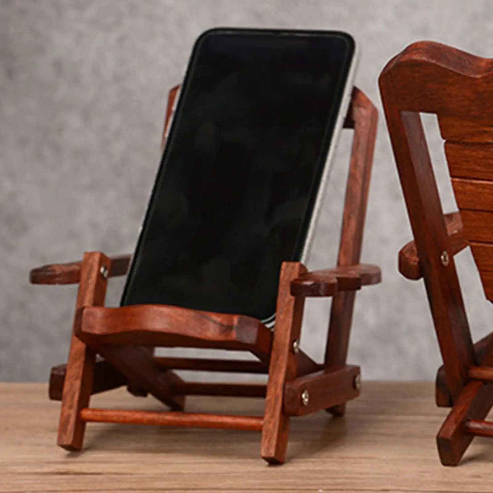 Wooden Deck Chair Desktop Phone Holder Bracket Support Mini Decoration Crafts Miniature Dollhouse Accessories for Office Travel