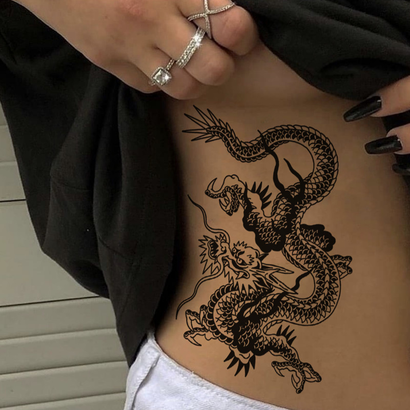 Best of Waterproof Temporary Tattoo Sticker Japanese Style Black White Flame Dragon Body Art Fake Tattoo Flash Tattoo Arm Female Male Reviews & Tips