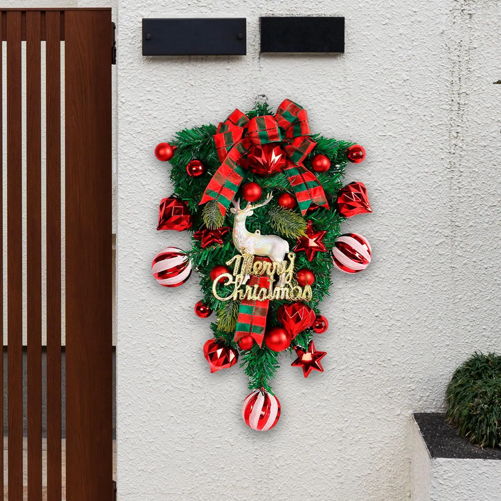Christmas Teardrop Swags Wall Hanging Door Swag Artificial Christmas Wreath for Shelf Festival Garden Indoor Outdoor