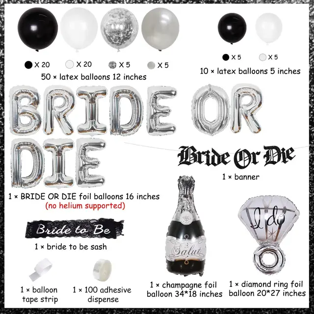 Gothic Bachelorette Party Decorations, Black, Silver, Bride, Die Banner,  Ring Balloon, Bride To Be Sash, Bridal Shower, Hen Part - AliExpress