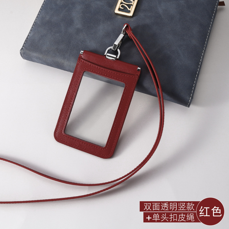 Neue Kuh Leder ID Karte Set Abzeichen Halter Fall doppelseitige Transparente Arbeits Lizenz Stück Set Lanyard Typenschild Schutzhülle – Detail 16
