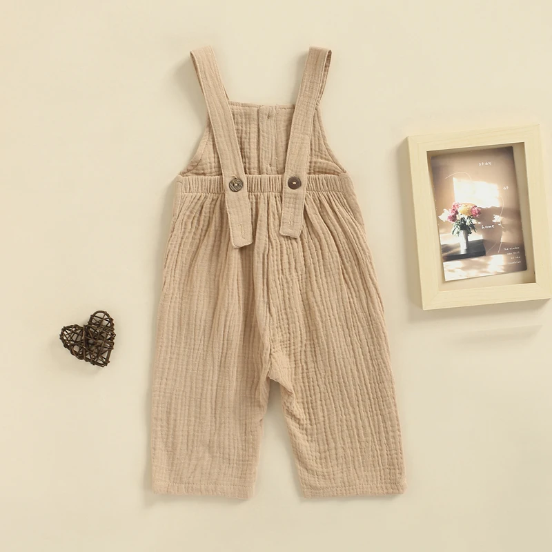 Baby Bodysuits medium Baby Boy Solid Cotton Linen Overalls Toddler Infant Kids Boys Girls Sleeveless Button Pocket Rompers Jumpsuits Trousers Outfits Baby Bodysuits medium