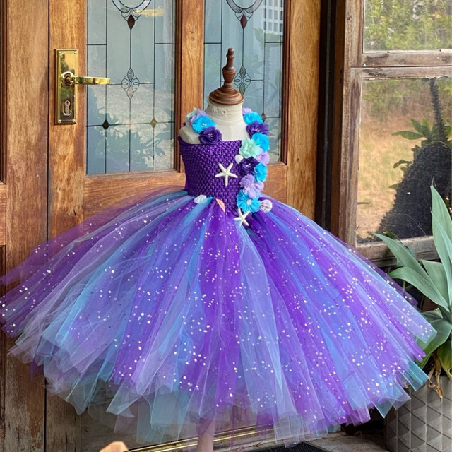 紫の花のチュチュマーメイドドレス,誕生日のコスプレドレス,海をテーマ 