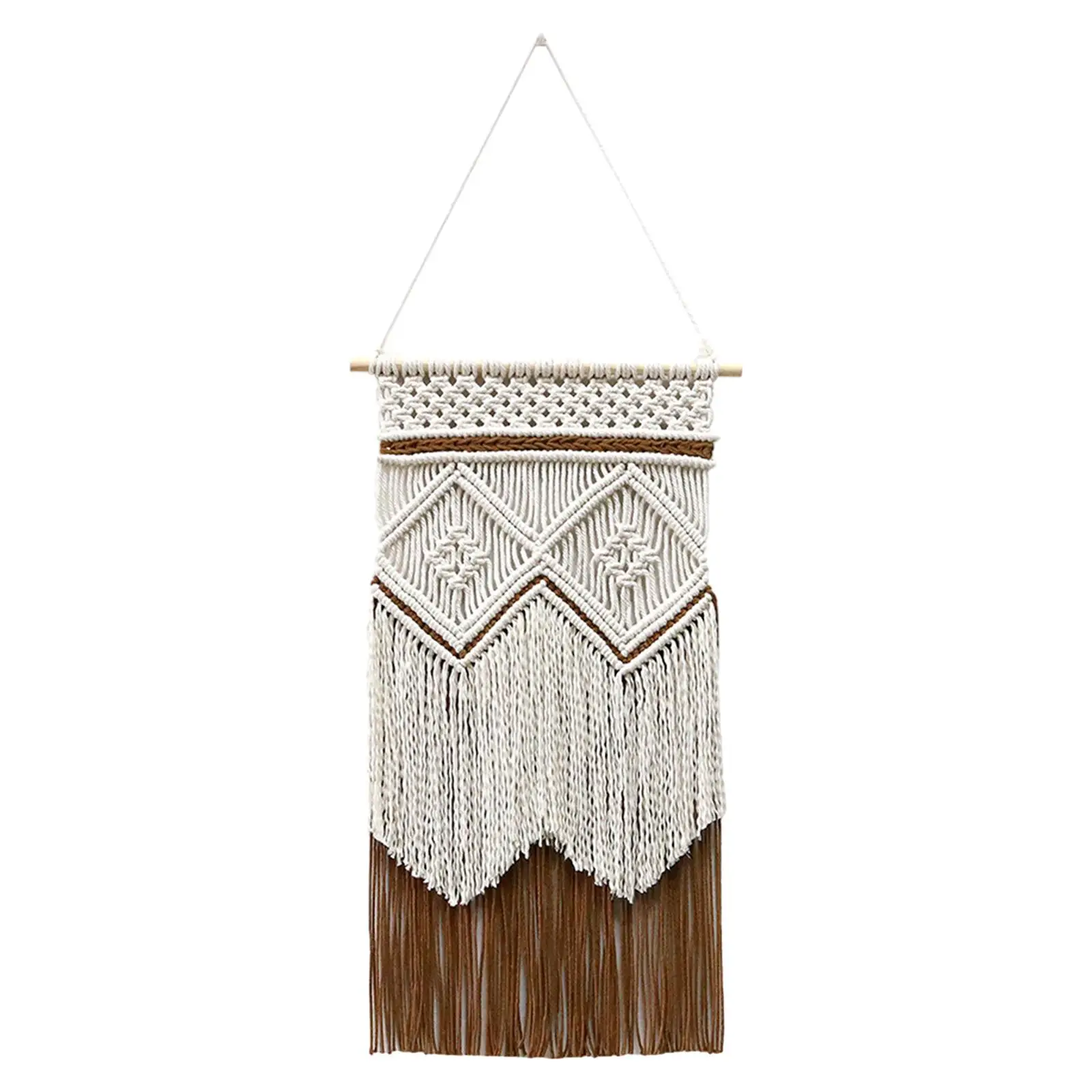 Hand Woven Tapestry Long Tassels Ornament Wall Hanging Tapestry Boho Macrame Tapestry for Dorm Apartment Nursery Wedding Bedroom