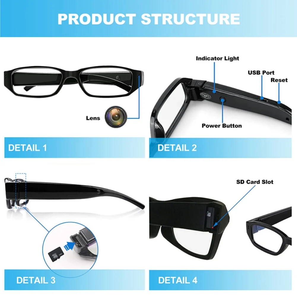 720p Wearable Audio Video Recorder Glasses Camera Eyeglass Security Cameras Sport DV DVR for Outdoor Driving Motorcycle digital camcorder