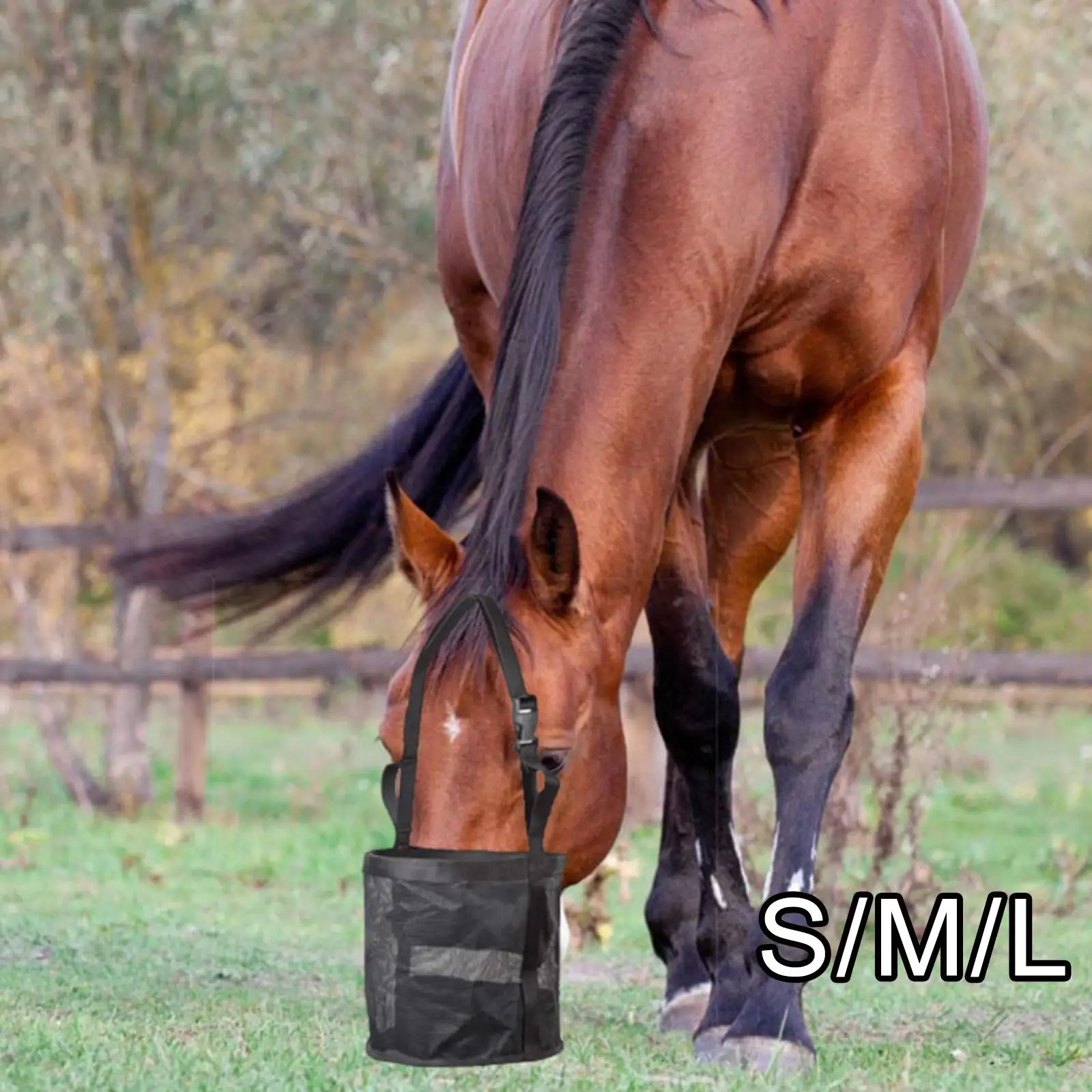 Durable Horse feed Bag Mesh Equipment Grain Feedbag Supplies Reinforced Bottom Adjustable for Hanging Equestrian Outdoor