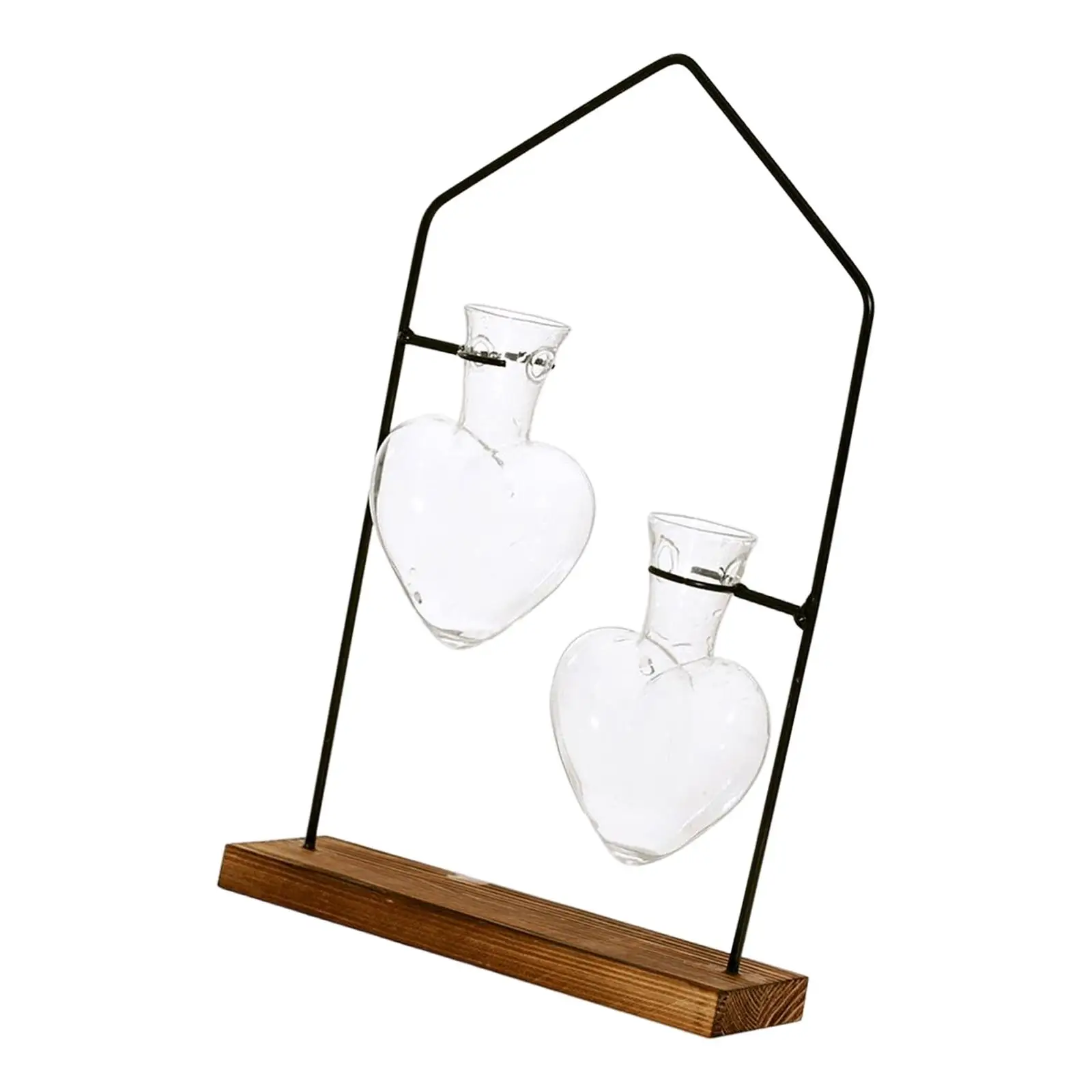 Heart Glass Vase with Wooden Rack Plant Terrarium for Centerpiece