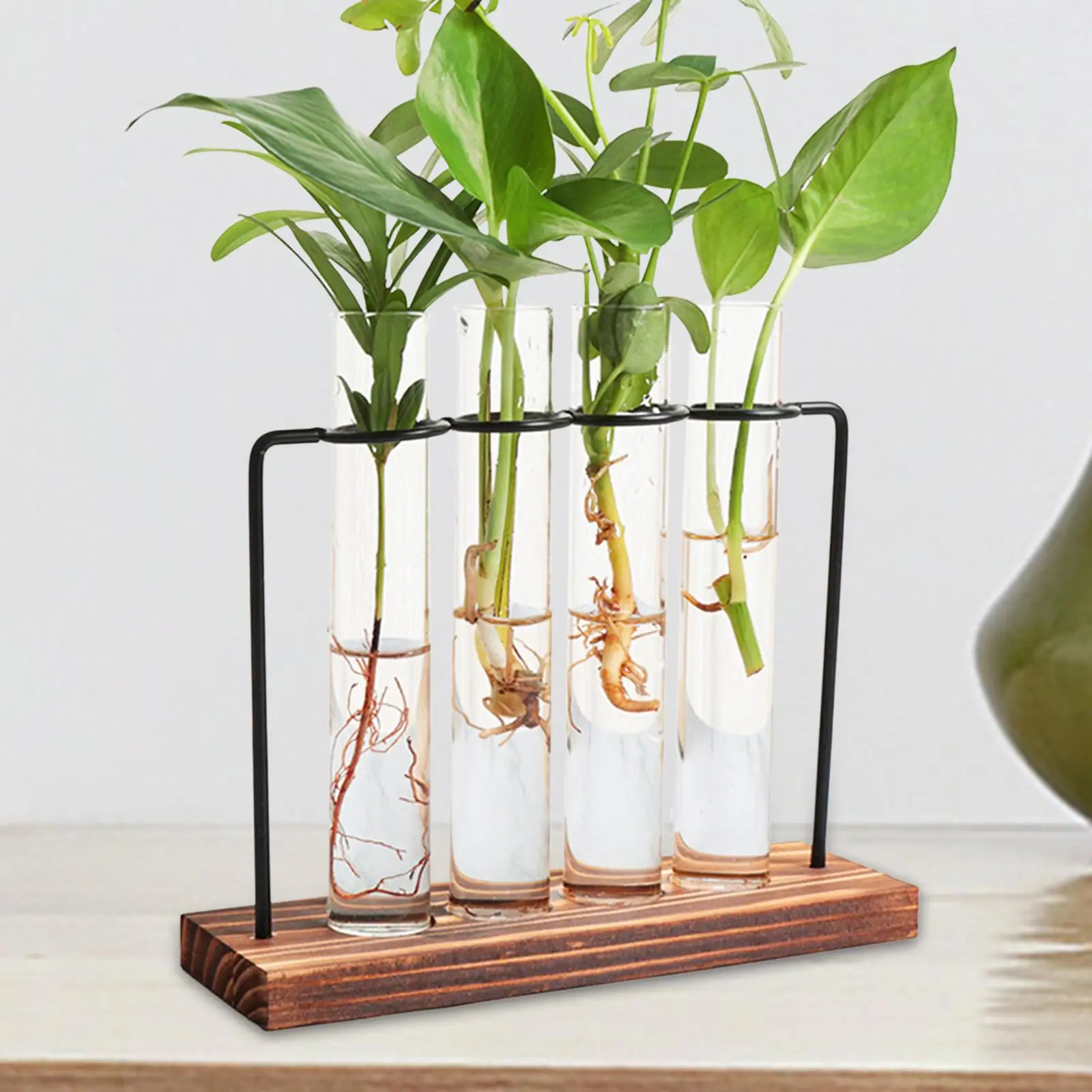 Test Tube Vase for Flowers with Stand Wooden Base Creative Decorative Flower Arrangement for Tabletop Indoor Bedroom Shelf Gifts