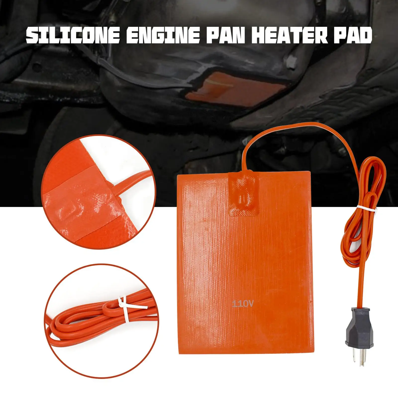 Car Engine Oil Pan Sump Tank Heater Plate 15x20cm Engine Block Silicone Heating Pad Oil Heater Mat 300W Long Power Cord 110V US