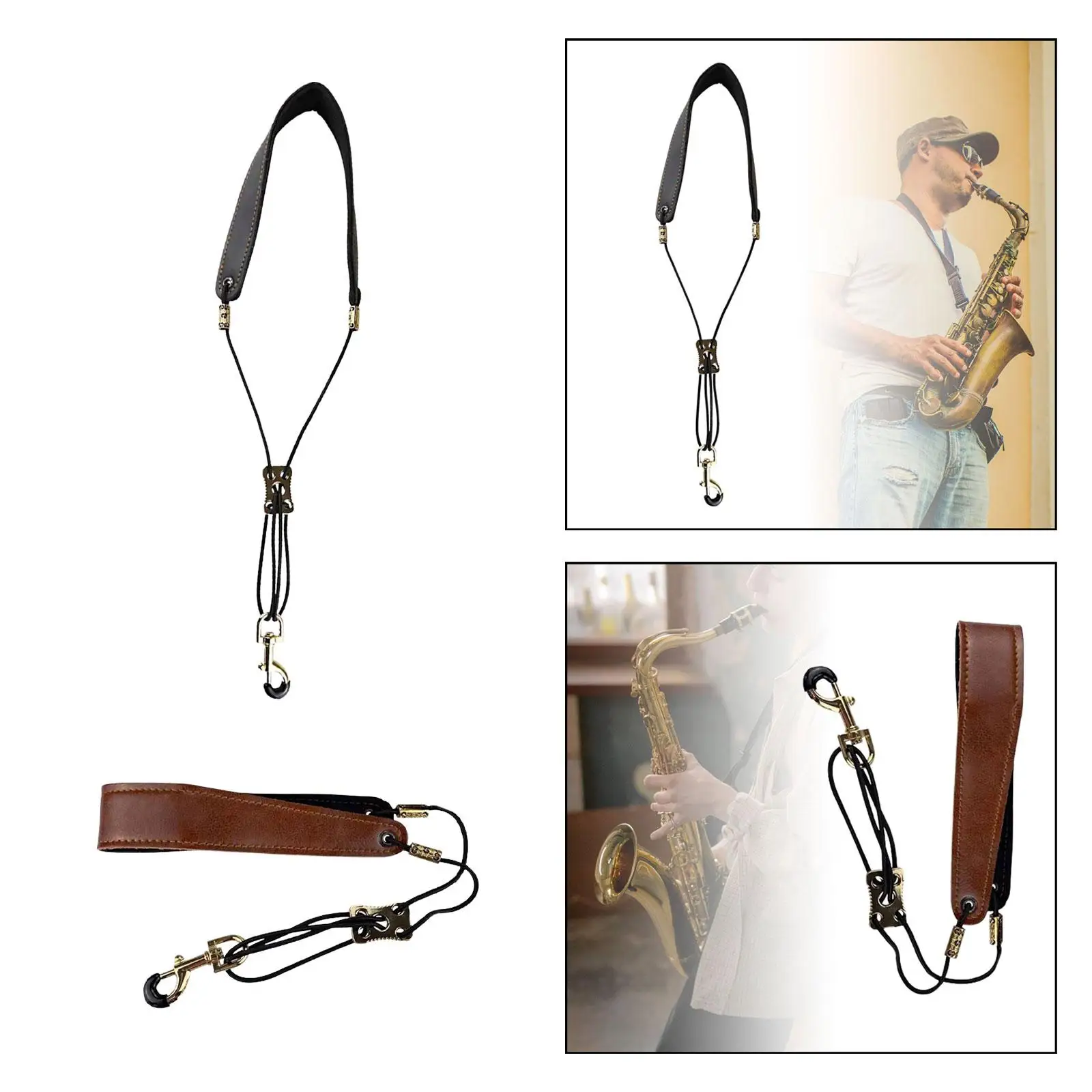 Saxophone Strap Soft Breathable Convenient Adjustable Professional PU Leather Gifts for Most Sax and Clarinet Oboes