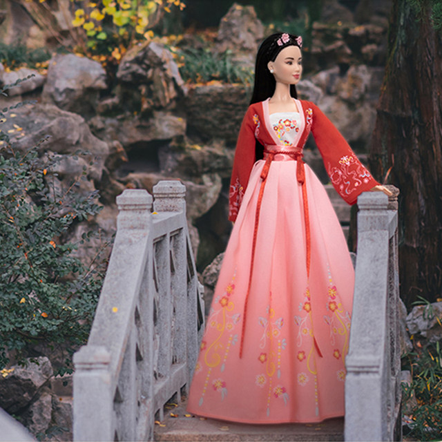 Barbie's sale signature doll, dressed in a traditional Chinese print hanbok robe--j^