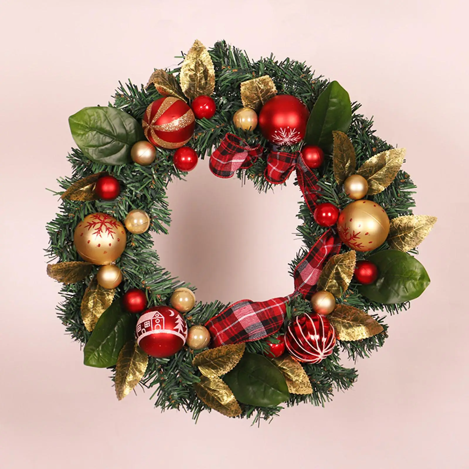Artificial Christmas Wreath with Light Greenery Leaves Christmas Ball Garland for Thanksgiving Window Yard Festival Decoration