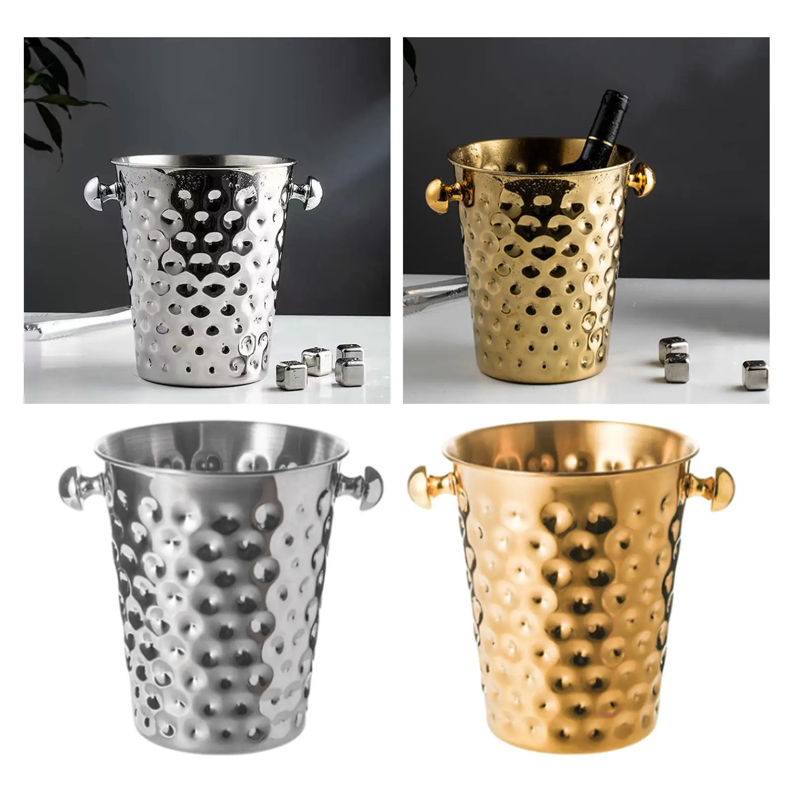 Ice Bucket Fashionable Stainless Steel with Handle Beer Chiller Cooler Bucket for Household Party Indoor Outdoor BBQ Drinks