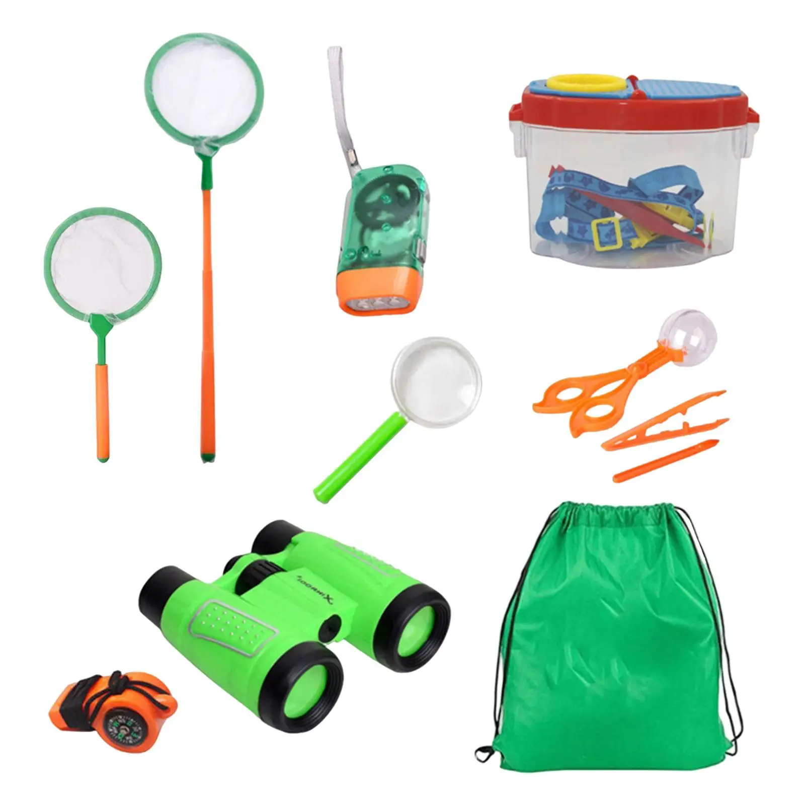11 Pieces Kids Outdoor Adventure Set Flashlight Magnifying Glass Kids Binoculars Baby Toys Set for Boys and Girls Toddlers
