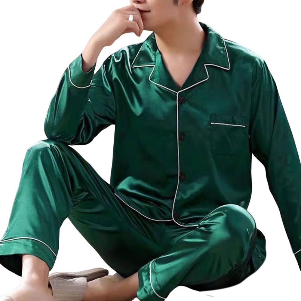 Title 7, Men Sleepwear Set Ice Silk Long Sleeved Plus Si...