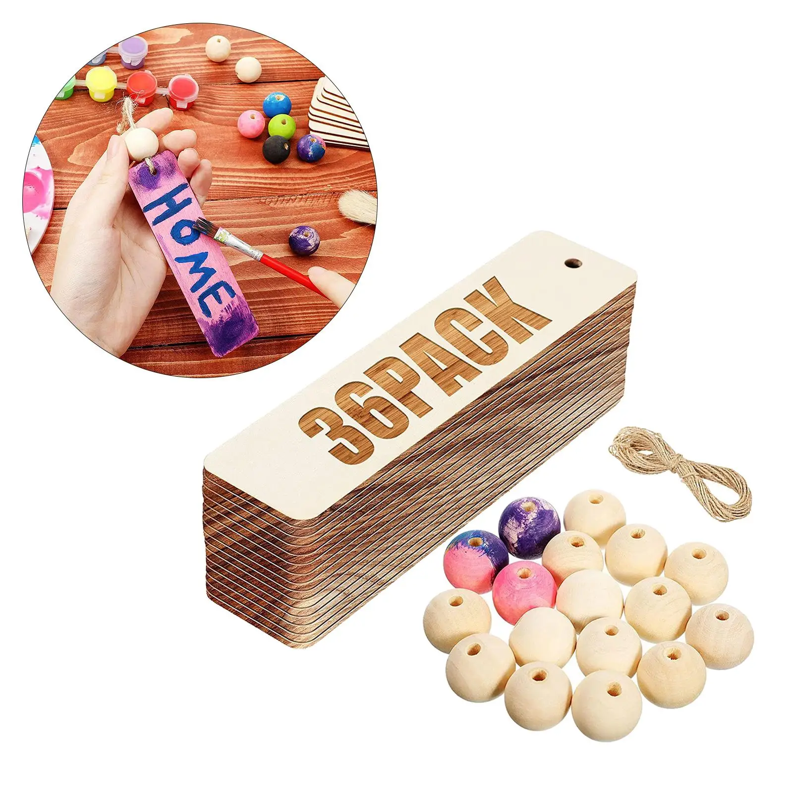 Unfinished Round Wooden Beads Bookmarks Hanging Tags Crafts Project Decoration Wood Spacer Beads for Painting Pendant Wedding