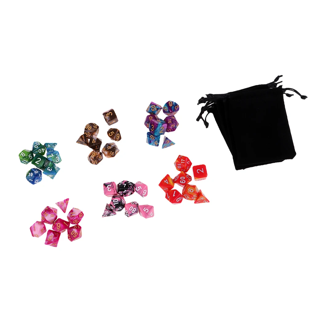 42x Polyhedral Dice Set D8 D10 D12 D20 with bag for MTG DND Games