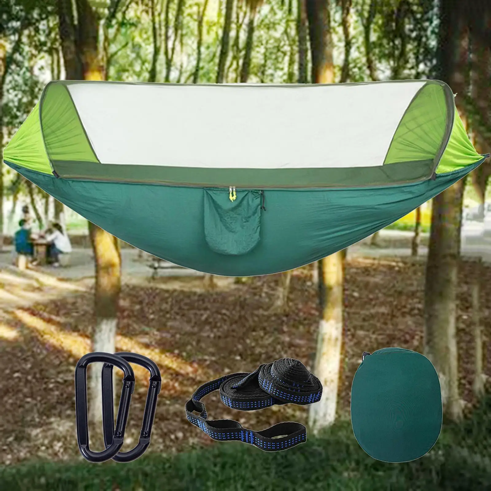 Durable Camping Hammock with Net Polyester Hiking 200kg Lightweight Hanging Sleeping Bed Mosquito Net Bug Block Swing 290x140cm