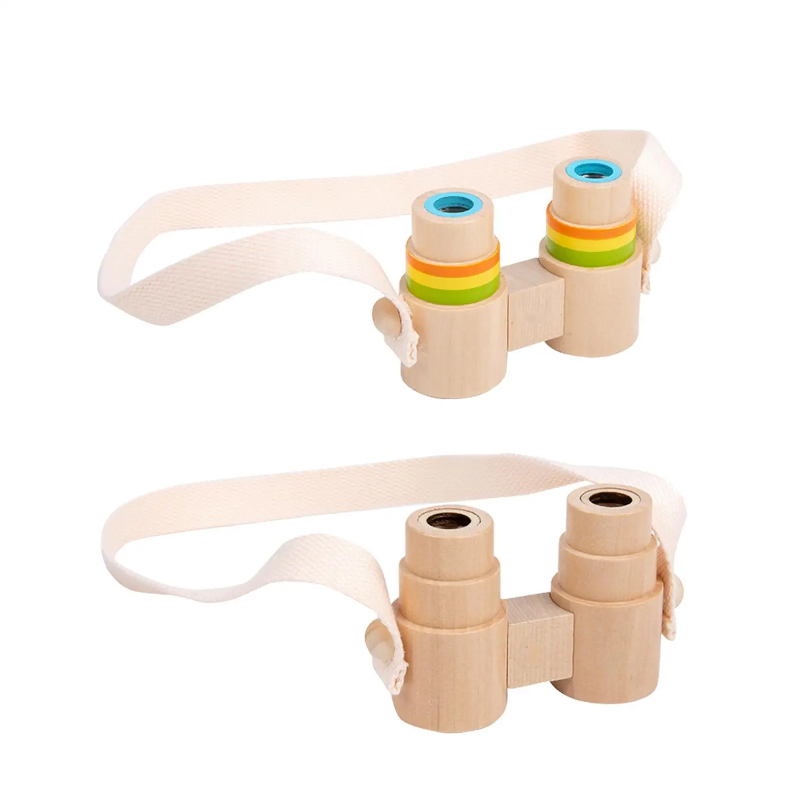 Wooden Binoculars Toy and Strap Children Magnification Toy Outdoor Toys for Boys Girls Toddlers Hiking Exploration