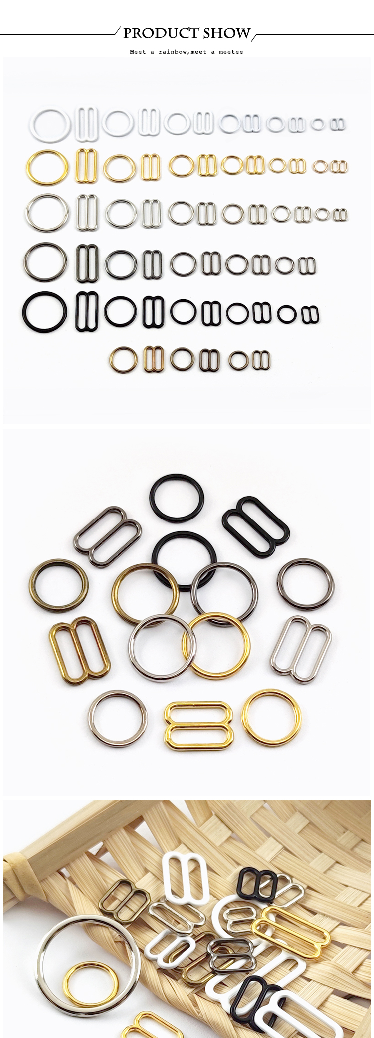 50Set 6-20mm Bra Bikini Buckle Metal Strap Buckles Underwear Sliders O D Rings Clasp Clothes Buttons Hook DIY Sewing Accessories