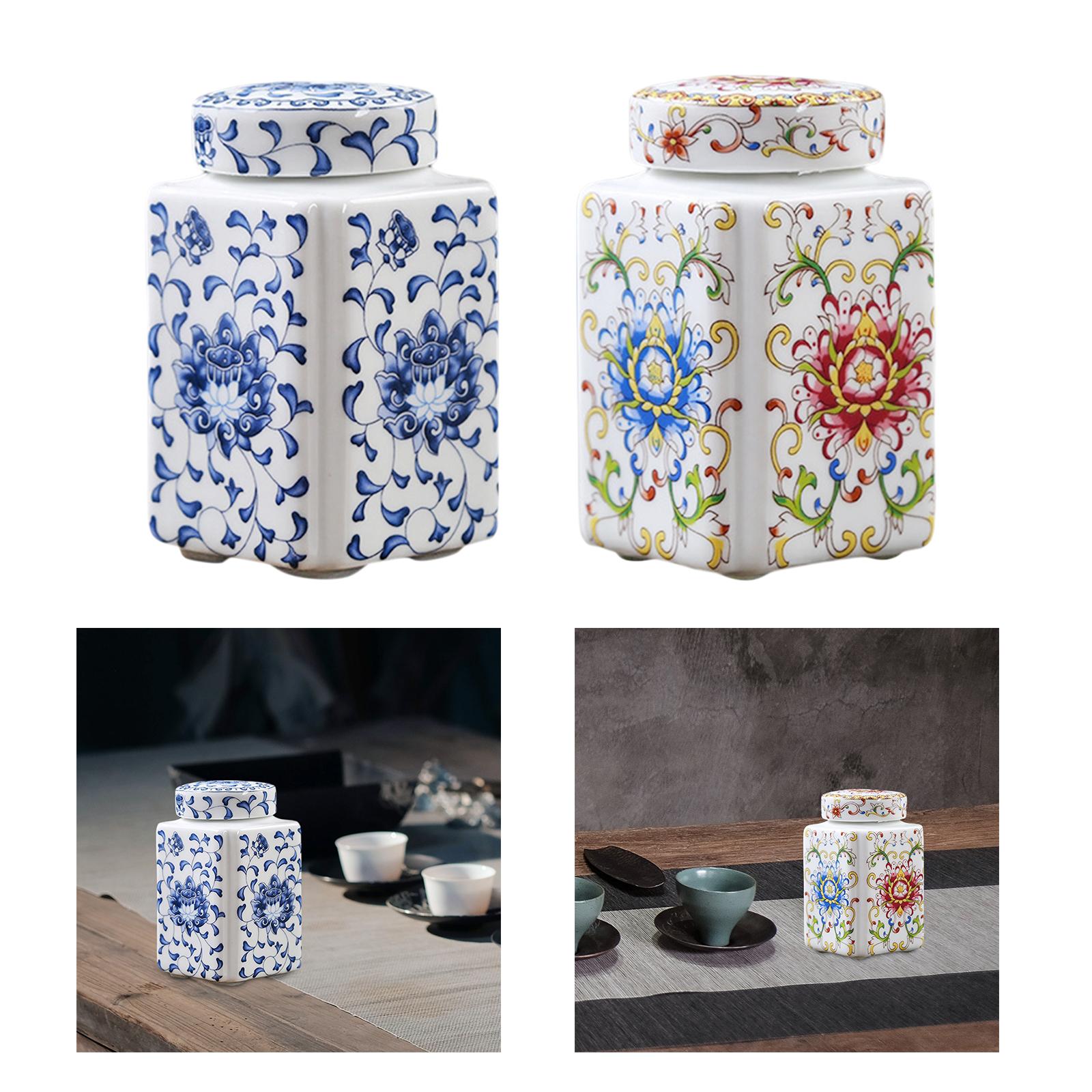 Ceramic Ginger Jar Decorative Ceramic Flower Vase Tea Storage Chinese Porcelain Temple Jar for Home Party Office Desk Decoration Ceramic Ginger Jar Decorative Ceramic Flower Vase Tea Storage Chinese Porcelain Temple Jar for Home Party Office Desk Decoration