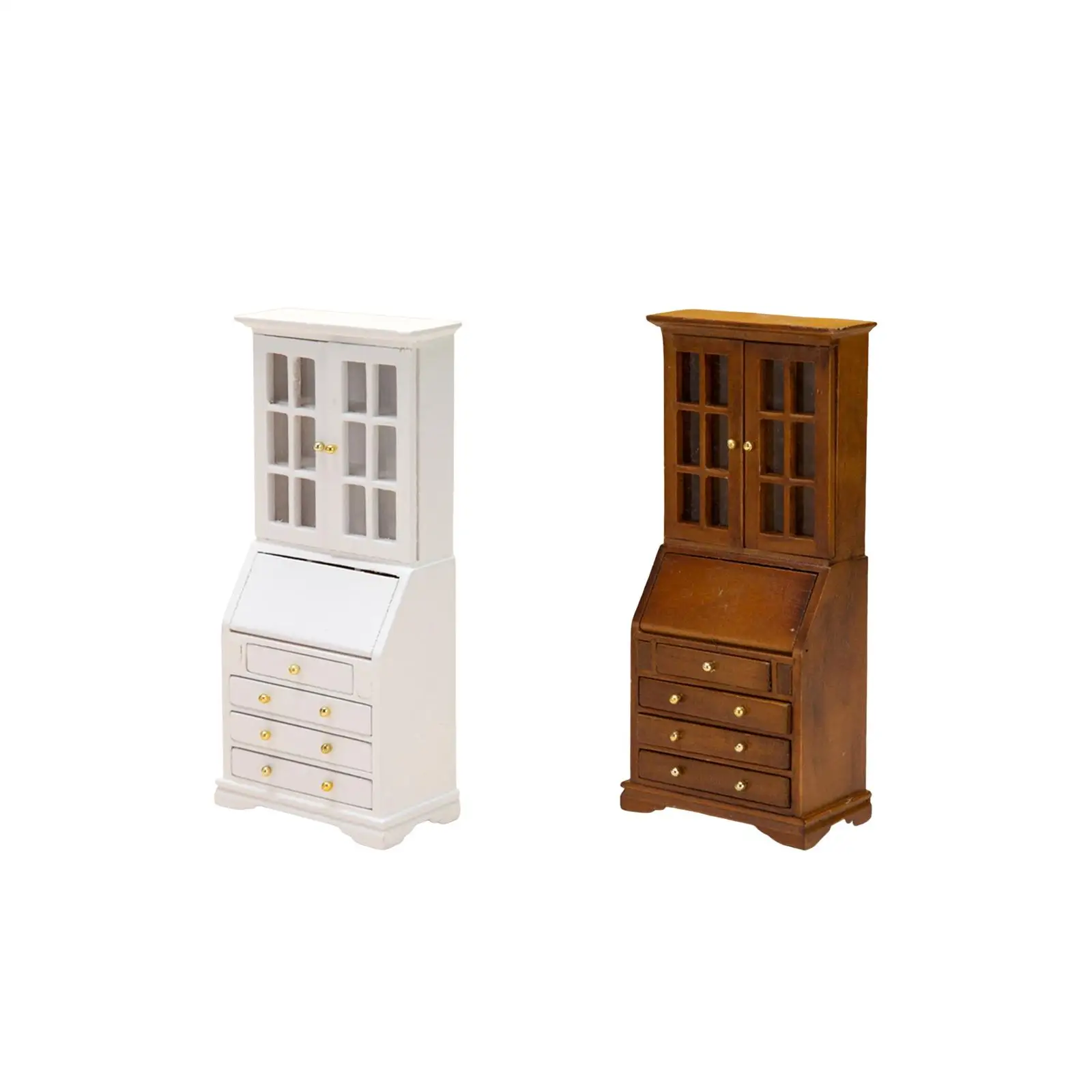 1/12 Dollhouse Bookcase Storage Cabinet Wood Model for Living Room 7x3.8x15.6cm Professional Simulated Landscape Delicate