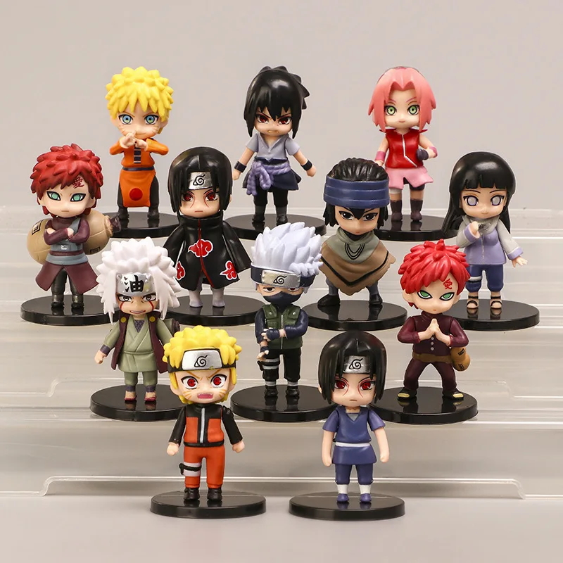 Hot 12pcs/set Anime Naruto Shippuden Hinata Sasuke Itachi Kakashi Gaara anime figure Q Version PVC Figures Toys Dolls Kid Gift anime action figures