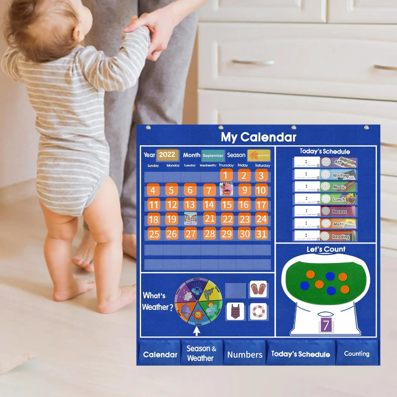Montessori Calendar and Weather Pocket Chart Teaching Materials for Toddlers