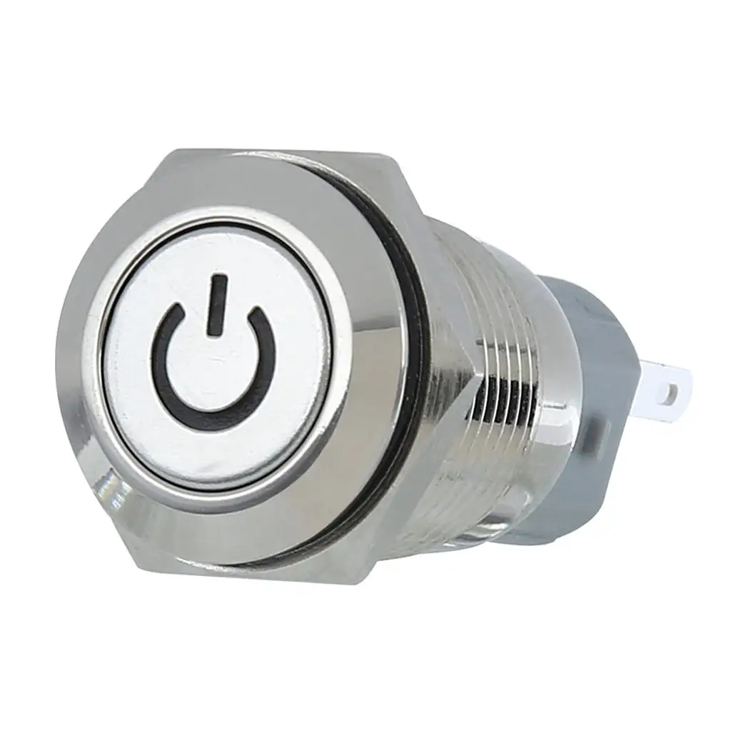 12V 3A LED Push Button Switch Latching 16  Aluminum Metal White