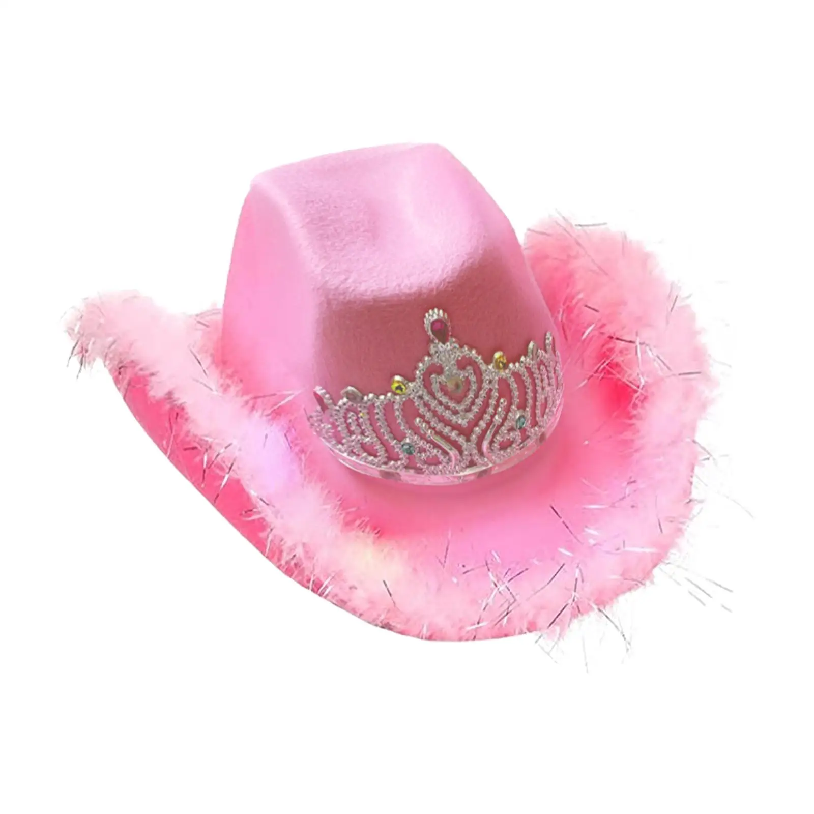 Light up Pink Cowboy Hat with Crown One Size Fits Most Wide Brim for Party Fancy Dress Props Hen Night Party Costume Accessories
