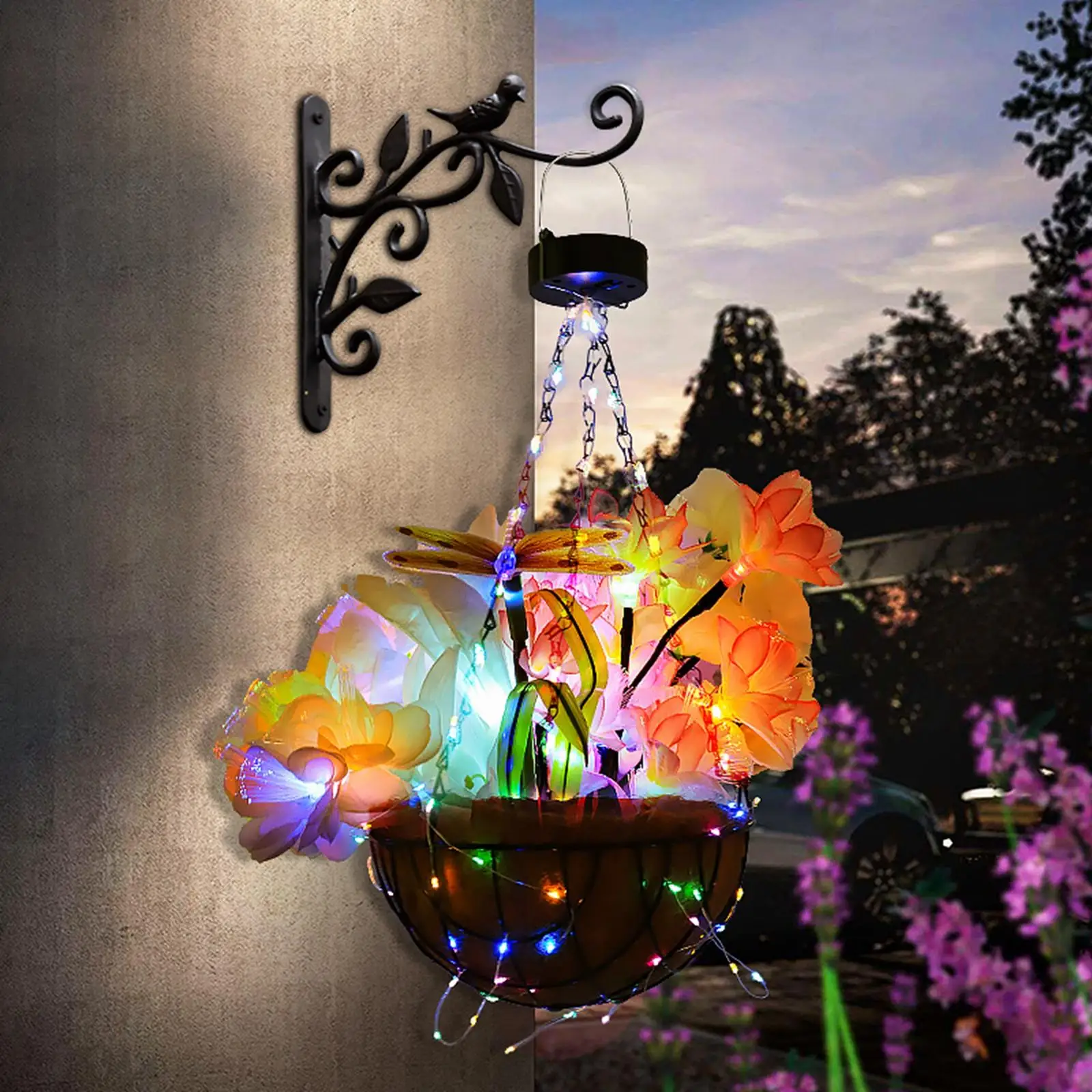 Hanging Basket Lights Pendant Simulation Waterproof Solar Powered DIY Lamp for Garden Decoration Outdoor Tree