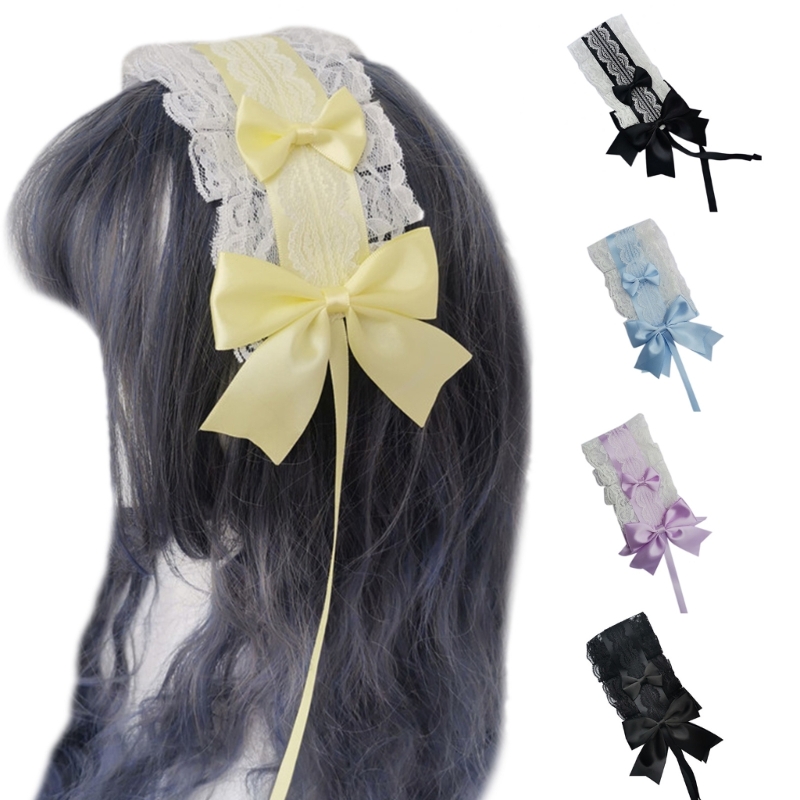 Anime Maid Stirnband für Mädchen Lolita Rüschen Spitze Stirnband mit Band Bowknot Comic Show Mode Frauen Haarband Kopf bedeckung – Detail 2