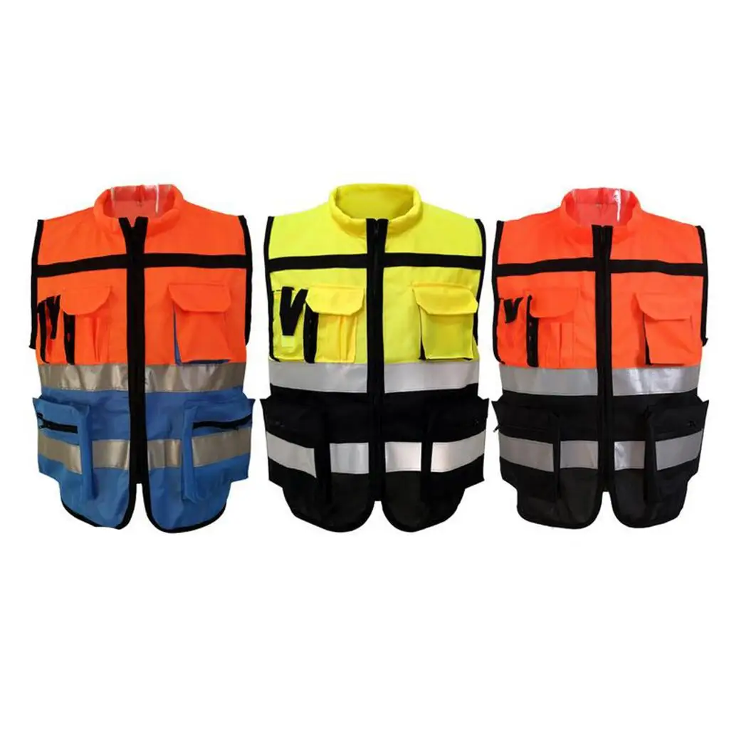 Front Zipper Safety Reflective Vest for Traffic Warning Sanitation Utility